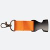 Schlüsselband orange mit vorderem Details wie Karabiner und der Steckclipverbindung